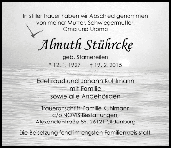 Traueranzeige von Almuth Stührcke von Nordwest-Zeitung