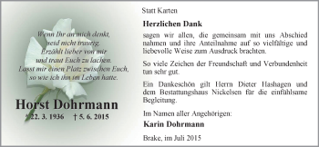 Traueranzeige von Horst Dohrmann von Nordwest-Zeitung
