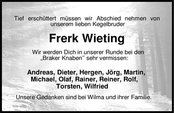 Traueranzeige von Frerk Wieting von Nordwest-Zeitung