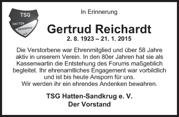 Traueranzeige von Gertrud Reichardt von Nordwest-Zeitung