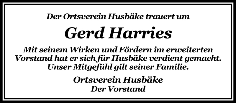  Traueranzeige für Gerhard (Gerd) Harries vom 29.07.2009 aus Nordwest-Zeitung