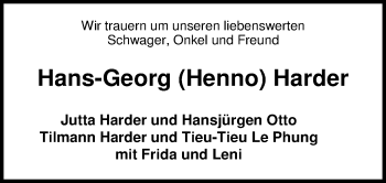 Traueranzeige von Hans-Georg Harder von Nordwest-Zeitung