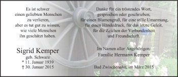 Traueranzeige von Sigrid Kemper von Nordwest-Zeitung