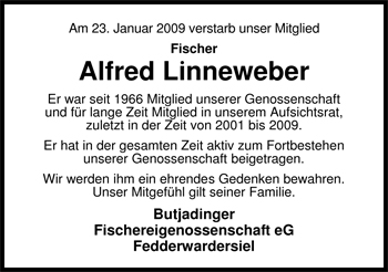 Traueranzeige von Alfred Linneweber von Nordwest-Zeitung