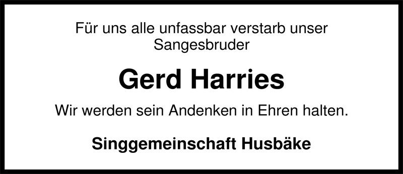  Traueranzeige für Gerhard (Gerd) Harries vom 29.07.2009 aus Nordwest-Zeitung