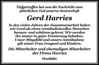 Traueranzeige von Gerhard (Gerd) Harries von Nordwest-Zeitung