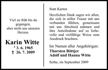 Traueranzeige von Karin Witte von Nordwest-Zeitung