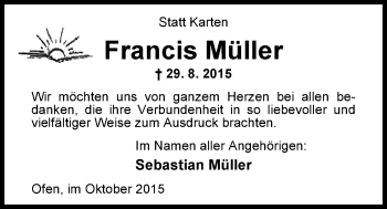 Traueranzeige von Fancis Müller von Nordwest-Zeitung