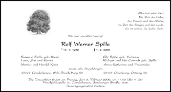 Traueranzeige von Rolf  Werner Spille von Nordwest-Zeitung