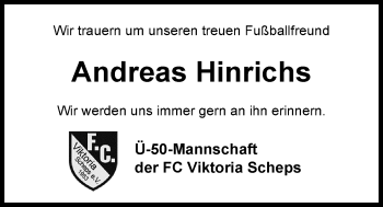 Traueranzeige von Andreas Hinrichs von Nordwest-Zeitung