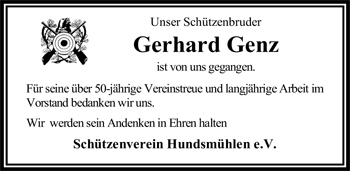 Traueranzeige von Gerhard Genz von Nordwest-Zeitung