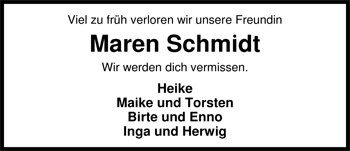 Traueranzeige von Maren Schmidt von Nordwest-Zeitung