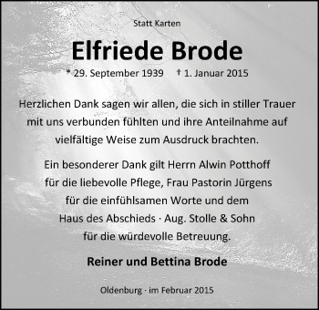Traueranzeige von Elfriede Bode von Nordwest-Zeitung