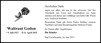 Traueranzeige von Waltraut Godon von Nordwest-Zeitung
