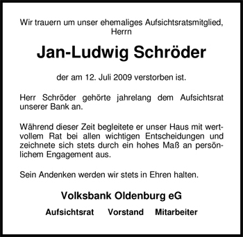 Traueranzeige von Jan-Ludwig Schröder von Nordwest-Zeitung