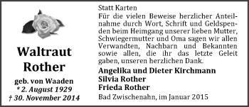 Traueranzeige von Waltraut Rother von Nordwest-Zeitung