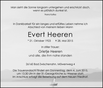 Traueranzeige von Everst Heeren von Nordwest-Zeitung