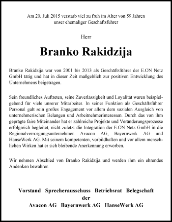 Traueranzeige von Branko Rakidzija von Nordwest-Zeitung