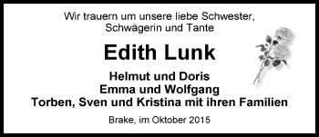 Traueranzeige von Edith Lunk von Nordwest-Zeitung