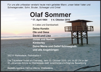 Traueranzeige von Olaf Sommer von Nordwest-Zeitung