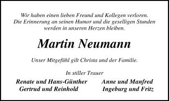 Traueranzeige von Martin Neumann von Nordwest-Zeitung