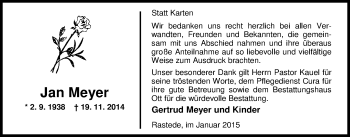 Traueranzeige von Jan Meyer von Nordwest-Zeitung