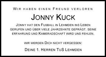 Traueranzeige von Jan-Gerd Kuck von Nordwest-Zeitung