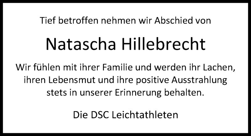  Traueranzeige für Natascha Hillebrecht vom 02.05.2015 aus Nordwest-Zeitung
