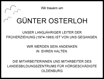 Traueranzeige von Günter Osterloh von Nordwest Zeitung