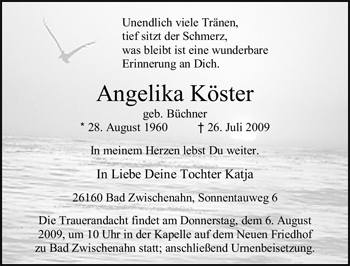 Traueranzeige von Angelika Köster von Nordwest-Zeitung