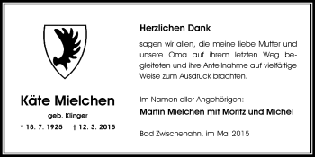 Traueranzeige von Käte Mielchen von Nordwest-Zeitung