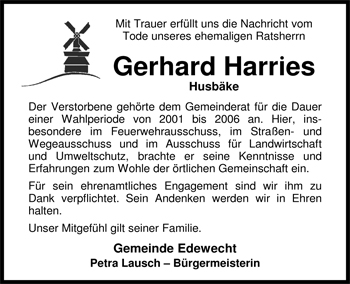 Traueranzeige von Gerhard (Gerd) Harries von Nordwest-Zeitung