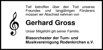 Traueranzeige von Gerhard Gross von Nordwest-Zeitung