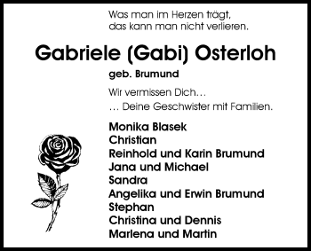 Traueranzeige von Gabriele Osterloh von Nordwest-Zeitung