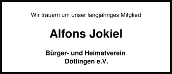 Traueranzeige von Alfons Jokiel von Nordwest-Zeitung