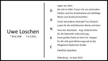 Traueranzeige von Uwe Loschen von Nordwest-Zeitung