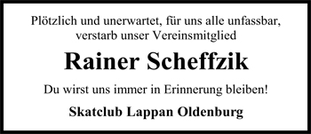 Traueranzeige von Rainer Scheffzik von Nordwest-Zeitung