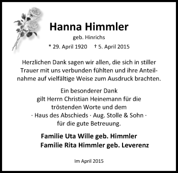 Traueranzeige von Hanna Himmler von Nordwest-Zeitung