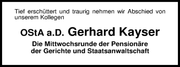 Traueranzeige von Gerhard Kayser von Nordwest-Zeitung