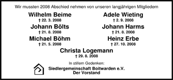 Traueranzeige von Adele Wieting von Nordwest-Zeitung