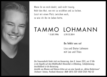 Traueranzeige von Tammo Lohmann von Nordwest-Zeitung