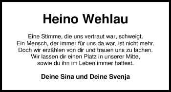 Traueranzeige von Heino Wehlau von Nordwest-Zeitung