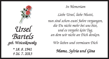 Traueranzeige von Ursel Bartels von Nordwest-Zeitung