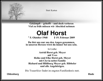 Traueranzeige von Olaf Horst von Nordwest-Zeitung