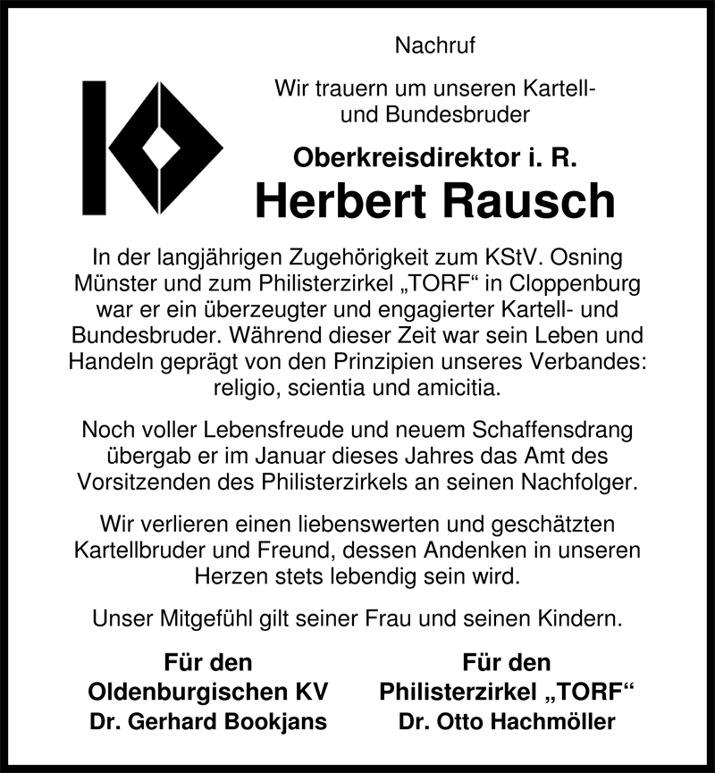  Traueranzeige für Herbert Rausch vom 29.06.2009 aus Nordwest-Zeitung