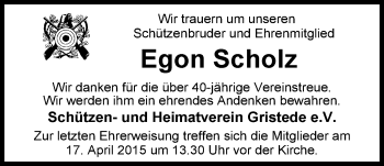 Traueranzeige von Egon Scholz von Nordwest-Zeitung