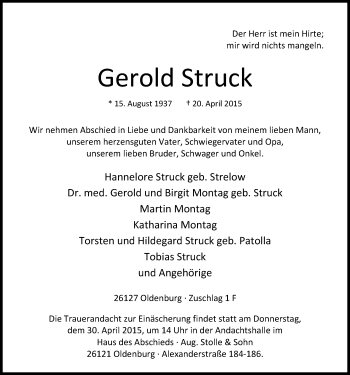 Traueranzeige von Gerold Struck von Nordwest-Zeitung
