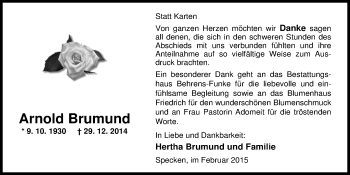 Traueranzeige von Arnold Brumund von Nordwest-Zeitung