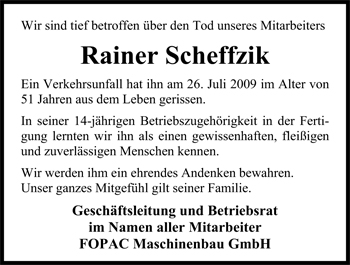 Traueranzeige von Rainer Scheffzik von Nordwest-Zeitung