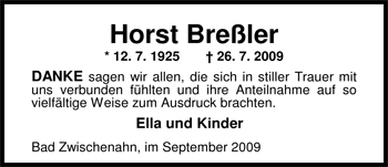 Traueranzeige von Horst Breßler von Nordwest-Zeitung